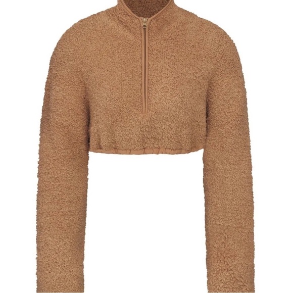 Skims Cozy Knit Teddy Cropped Pullover Camel S/M - Picture 4 of 15